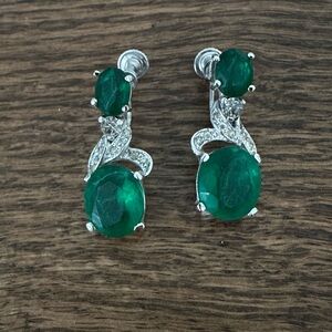 Vintage Panetta Green Stone Drop Earrings | Signed Panetta | Screw Back